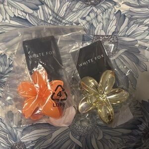 White fox  Flower Hair Clips Gold And Orange